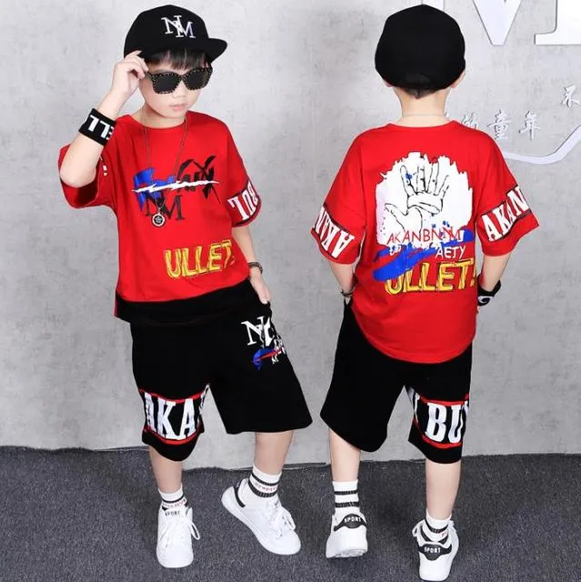 2 Pieces Suit Kids Boys Clothing Sets Hip-hop Summer Outfits