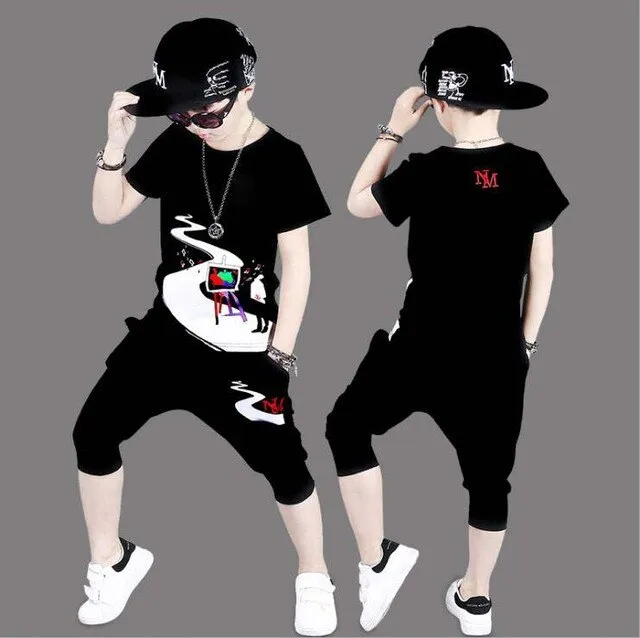 2 Pieces Suit Kids Boys Clothing Sets Hip-hop Summer Outfits