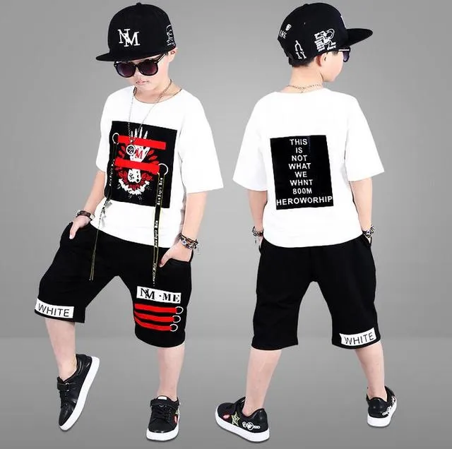 2 Pieces Suit Kids Boys Clothing Sets Hip-hop Summer Outfits