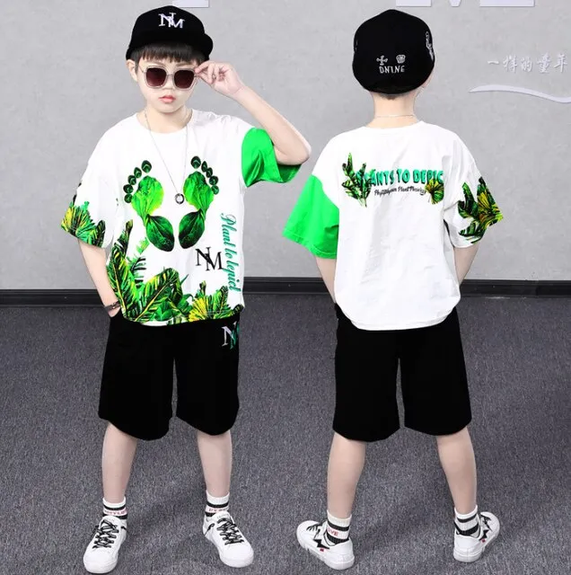 2 Pieces Suit Kids Boys Clothing Sets Hip-hop Summer Outfits