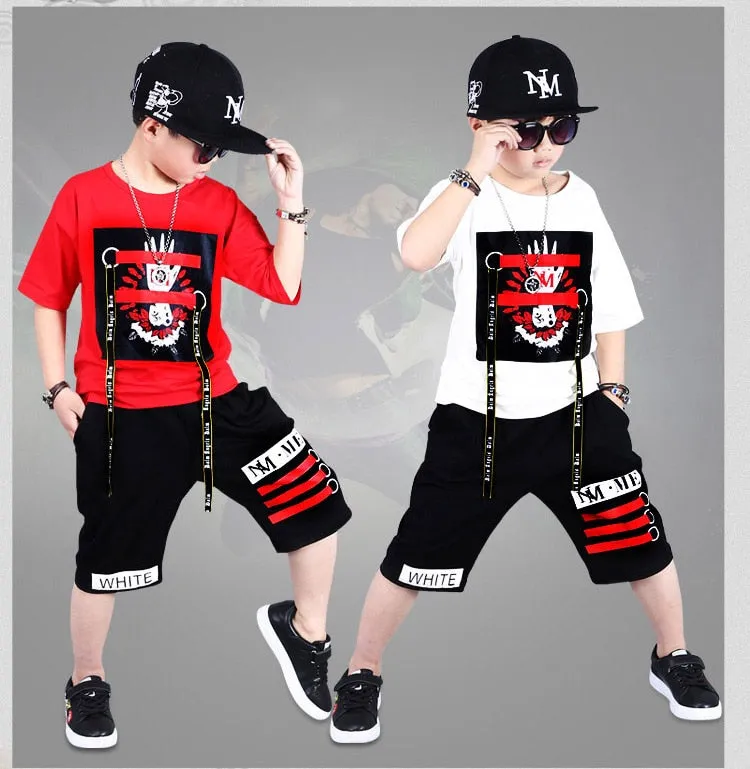 2 Pieces Suit Kids Boys Clothing Sets Hip-hop Summer Outfits