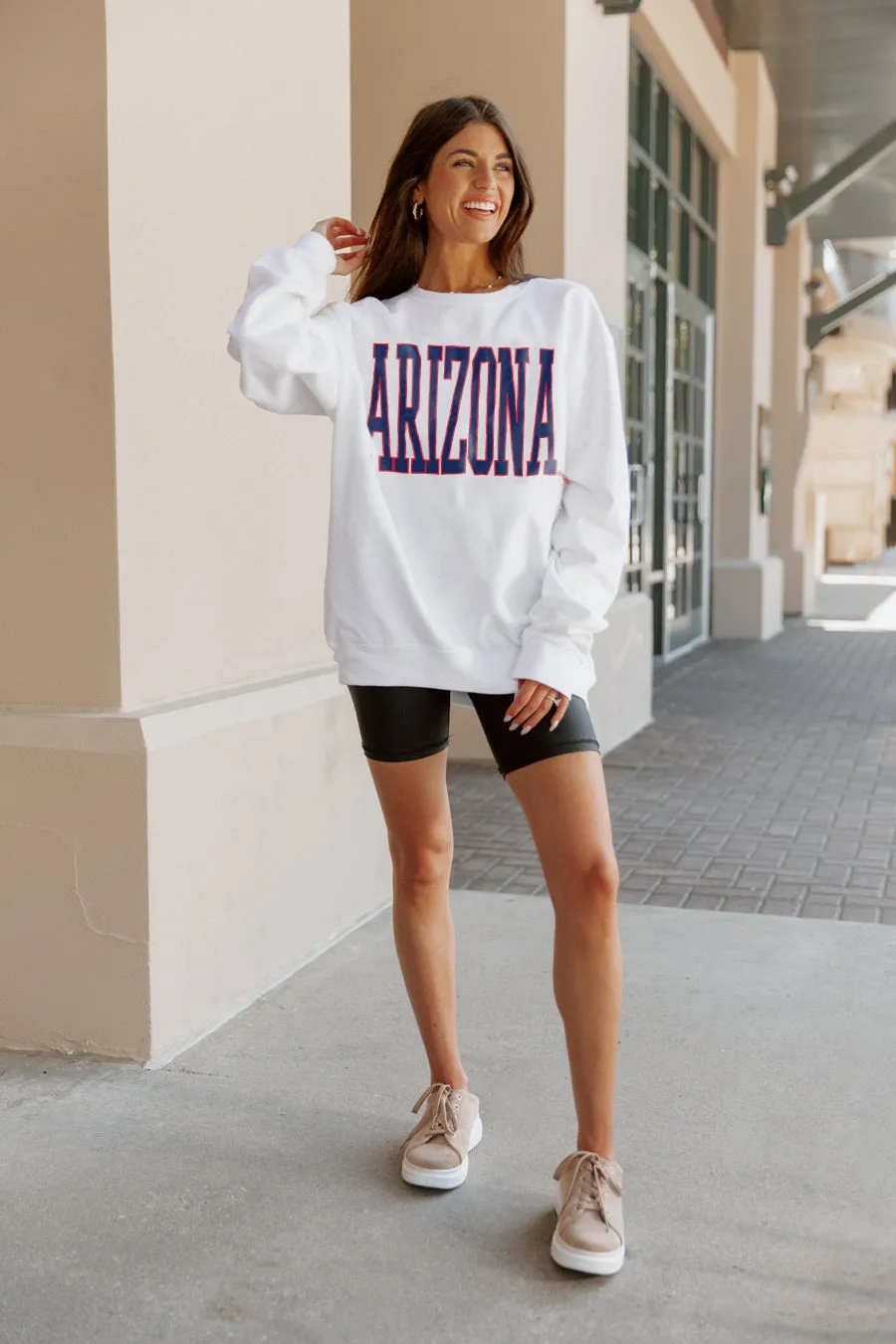 ARIZONA WILDCATS PLAY BY PLAY CLASSIC CREW FLEECE BY MADI PREWETT TROUTT