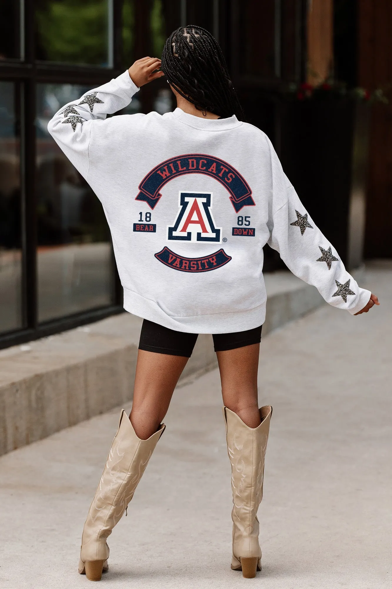 ARIZONA WILDCATS READY FOR IT EMBELLISHED STAR SLEEVE CREWNECK PULLOVER