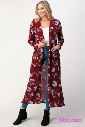 Blue Floral Cardigan (Wine)
