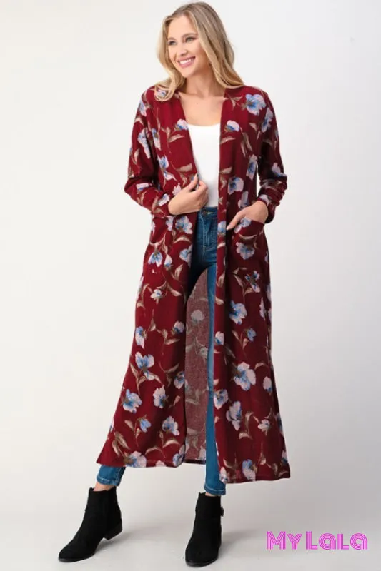 Blue Floral Cardigan (Wine)