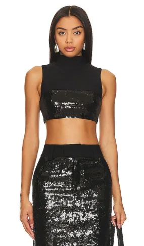 Camila Coelho Venning Sequin Crop Top in Black