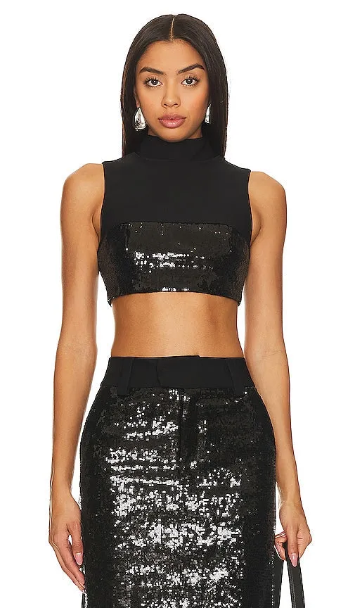 Camila Coelho Venning Sequin Crop Top in Black