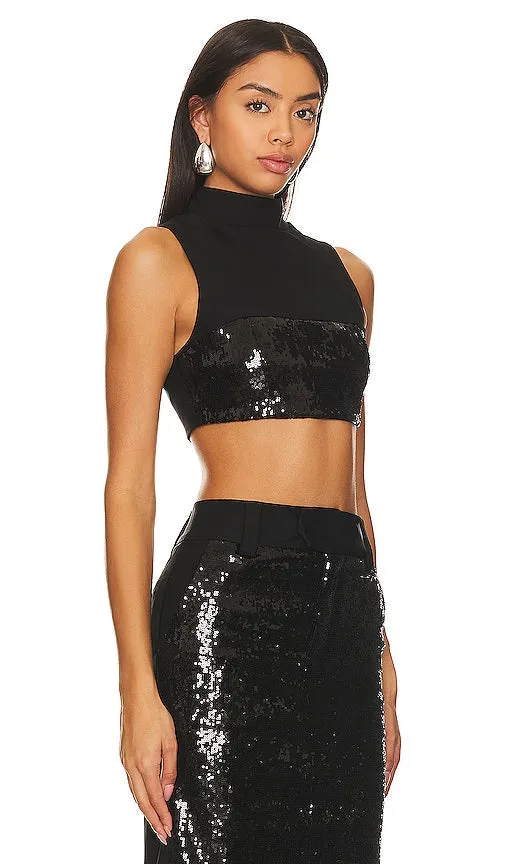Camila Coelho Venning Sequin Crop Top in Black