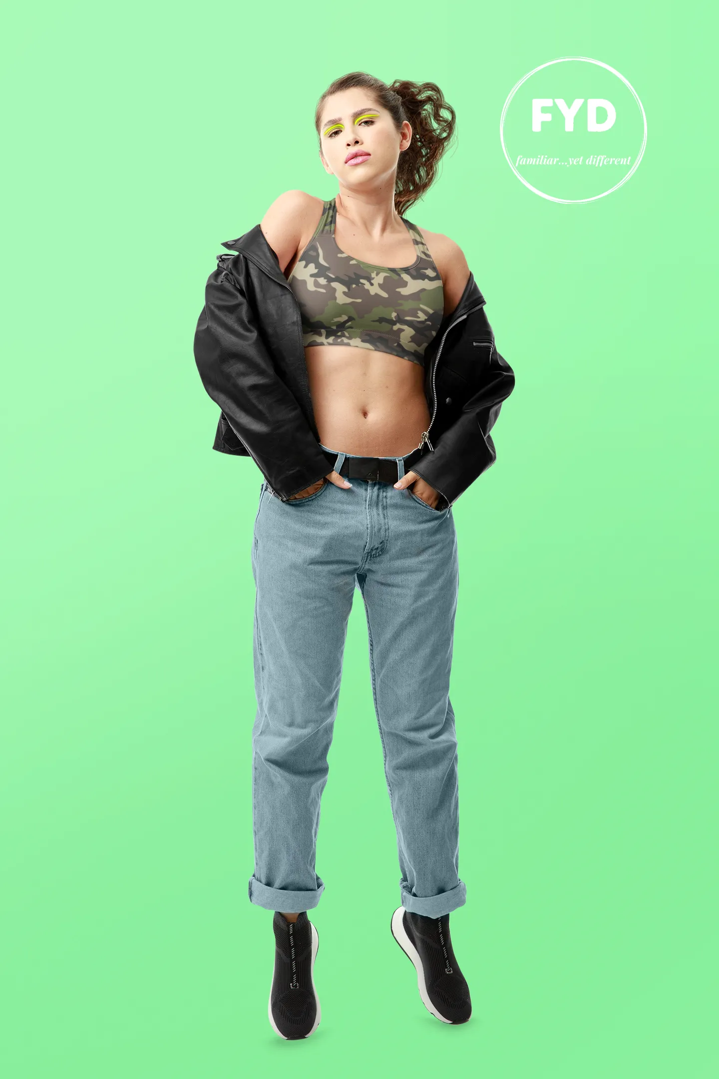 Classic Green Camo print Long-Line Sports Bra
