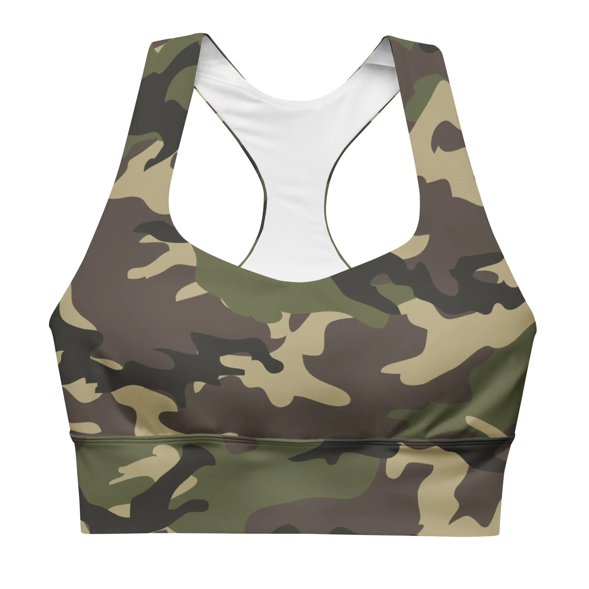 Classic Green Camo print Long-Line Sports Bra