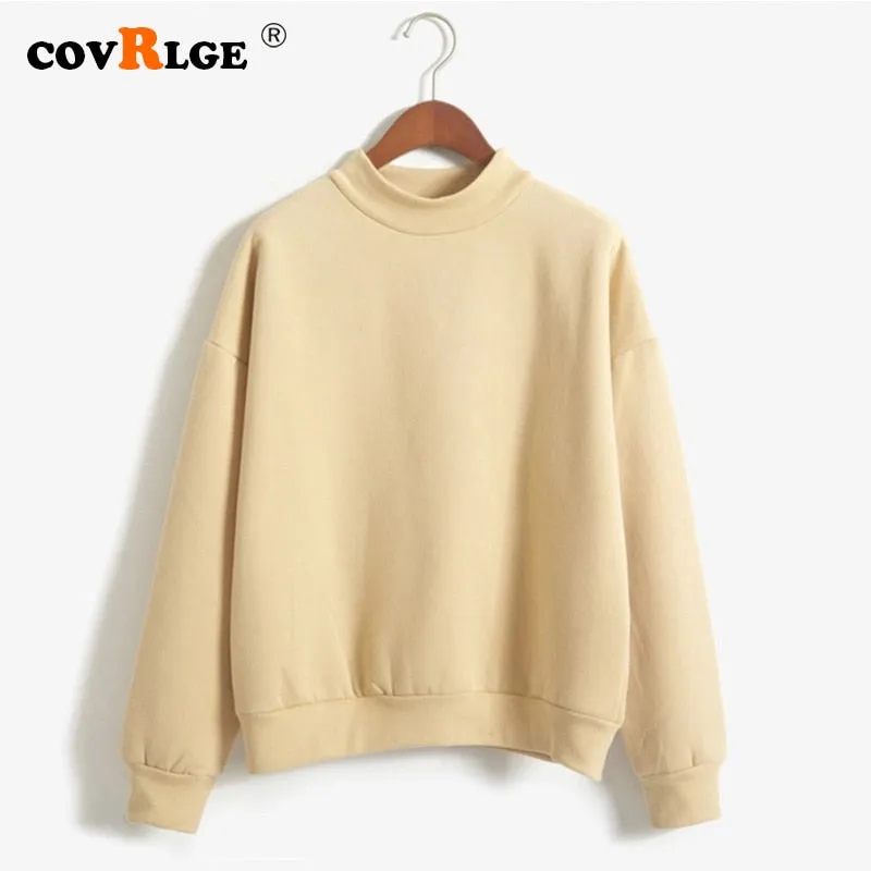Covrlge Women's Thin Velvet Fashionable Long Sleeve Casual Sweatshirt Solid 10 Candy Colors Kawaii Sweatshirt Clothing WWW001