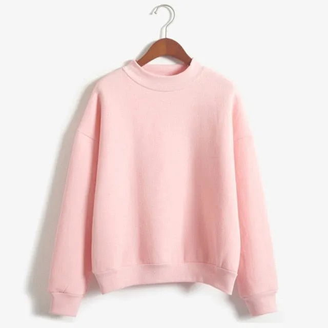 Covrlge Women's Thin Velvet Fashionable Long Sleeve Casual Sweatshirt Solid 10 Candy Colors Kawaii Sweatshirt Clothing WWW001