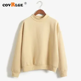 Covrlge Women's Thin Velvet Fashionable Long Sleeve Casual Sweatshirt Solid 10 Candy Colors Kawaii Sweatshirt Clothing WWW001