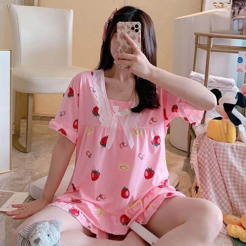 Cute With Print Short Sleeve Pajamas