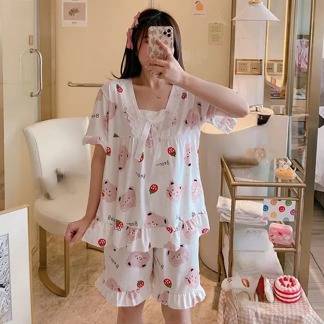 Cute With Print Short Sleeve Pajamas