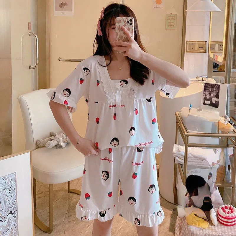 Cute With Print Short Sleeve Pajamas