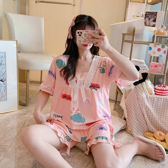 Cute With Print Short Sleeve Pajamas
