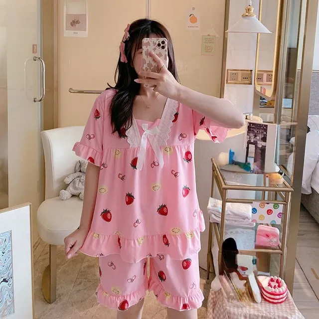 Cute With Print Short Sleeve Pajamas