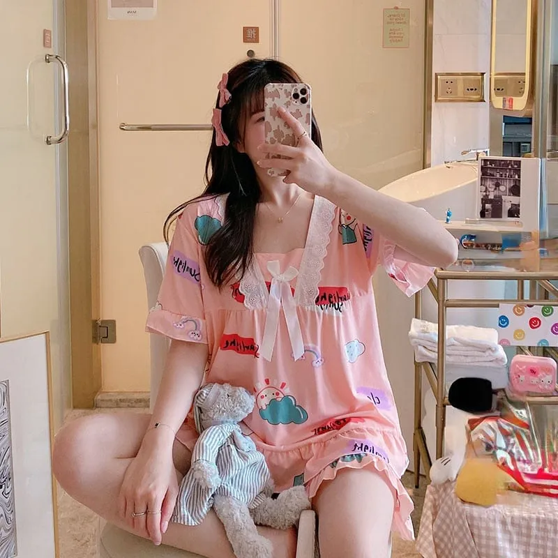 Cute With Print Short Sleeve Pajamas