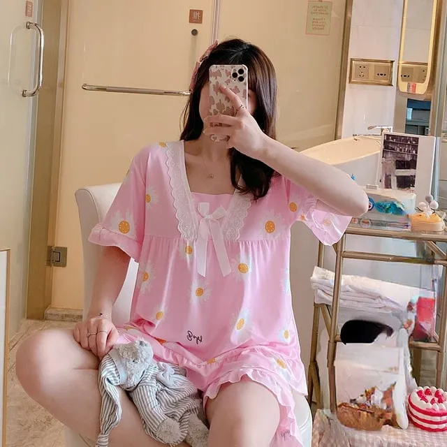 Cute With Print Short Sleeve Pajamas
