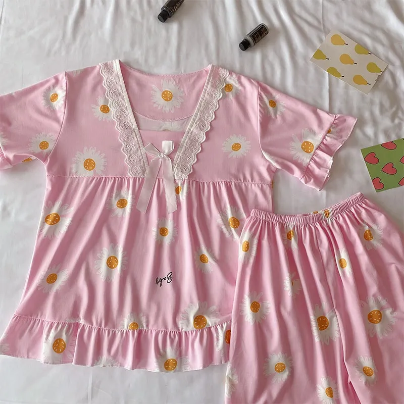 Cute With Print Short Sleeve Pajamas