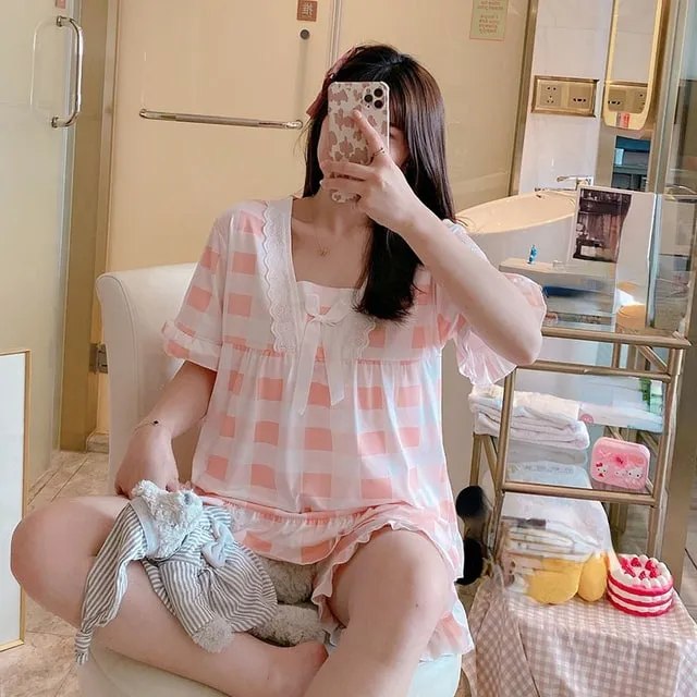 Cute With Print Short Sleeve Pajamas