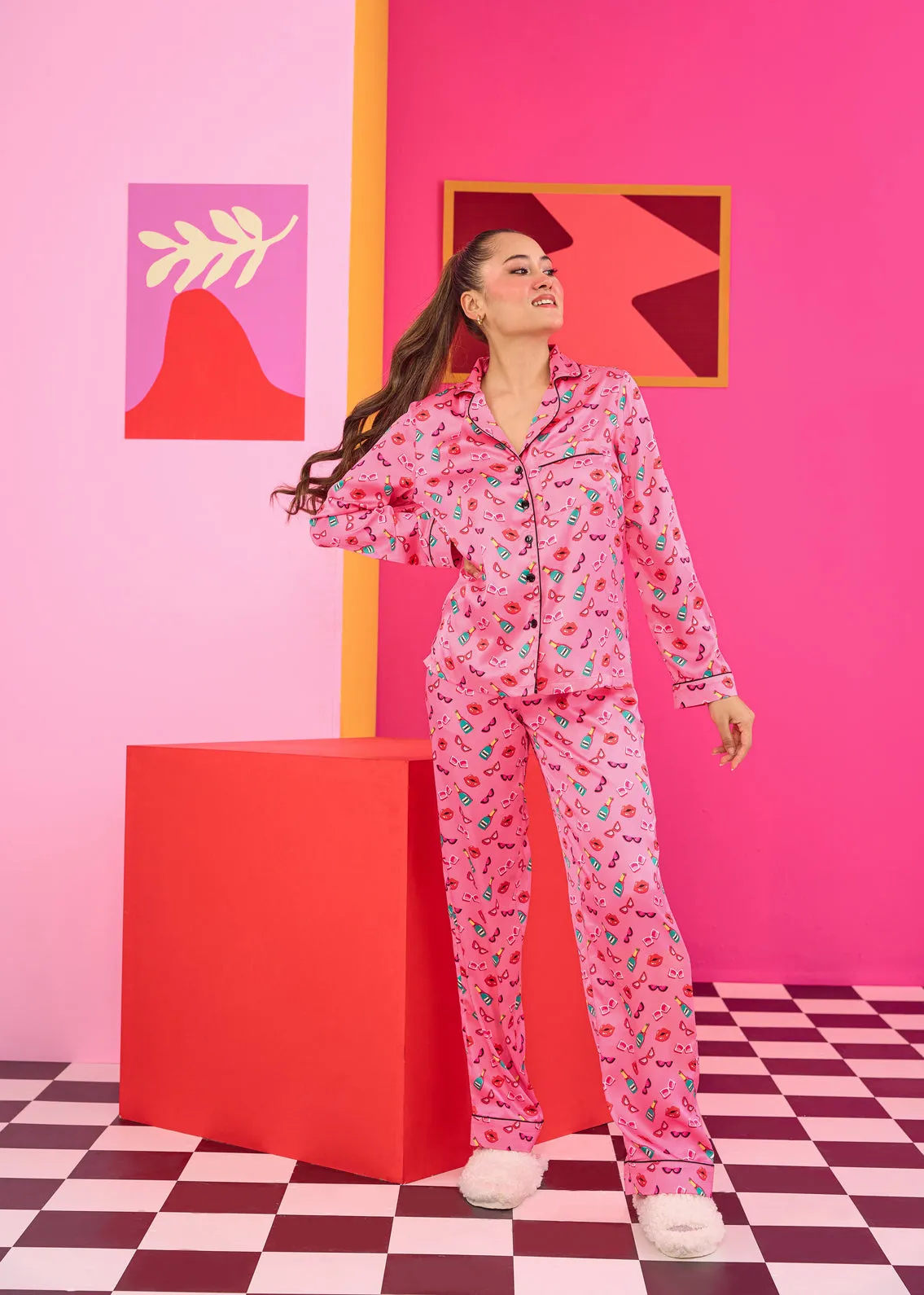 Emily in Paris: Printed Satin Pyjama Shirt