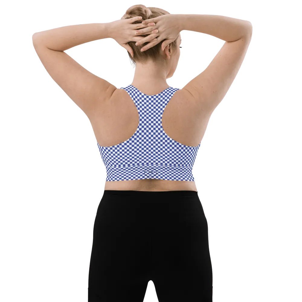 FYD Long-line Sports Bra in blue & white check