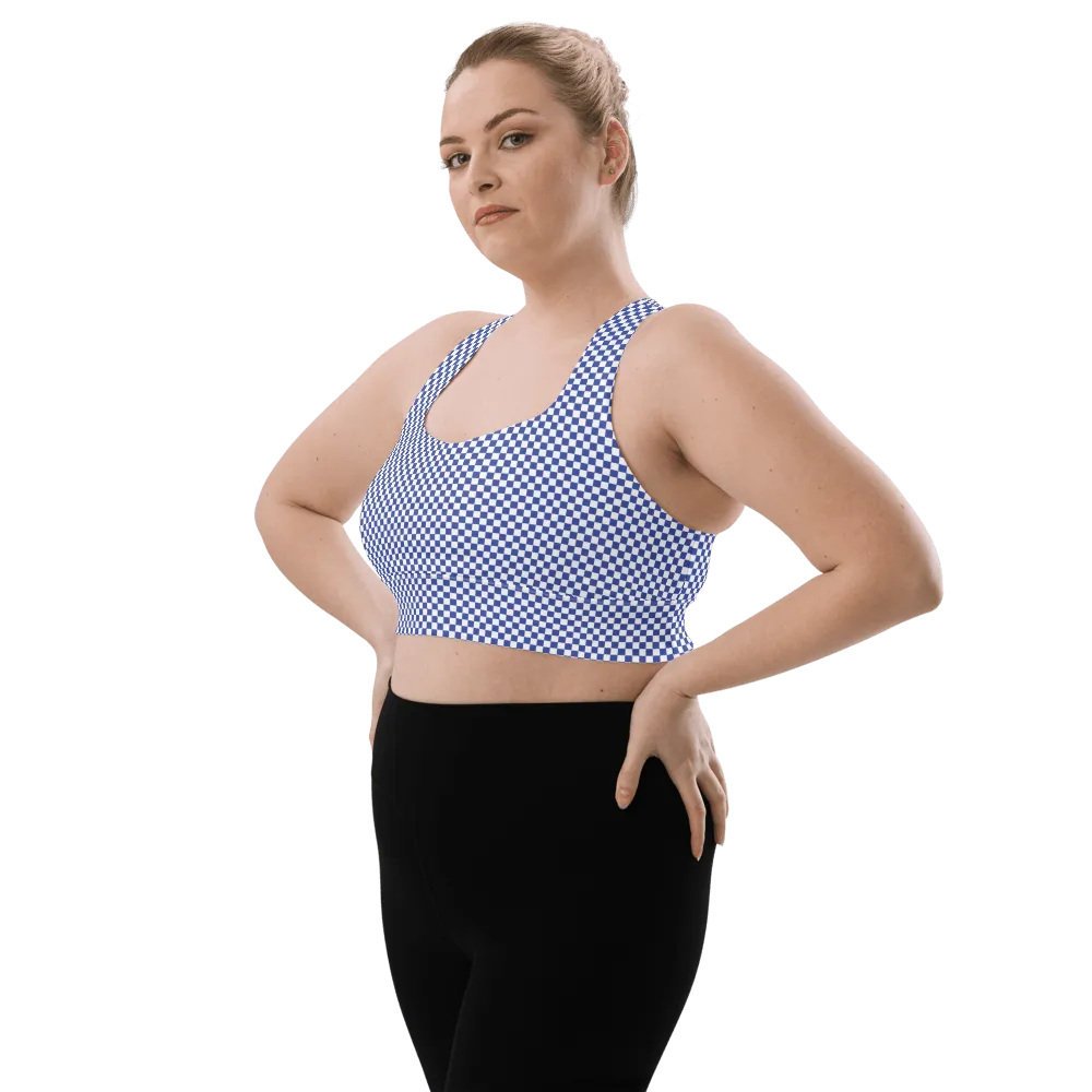 FYD Long-line Sports Bra in blue & white check