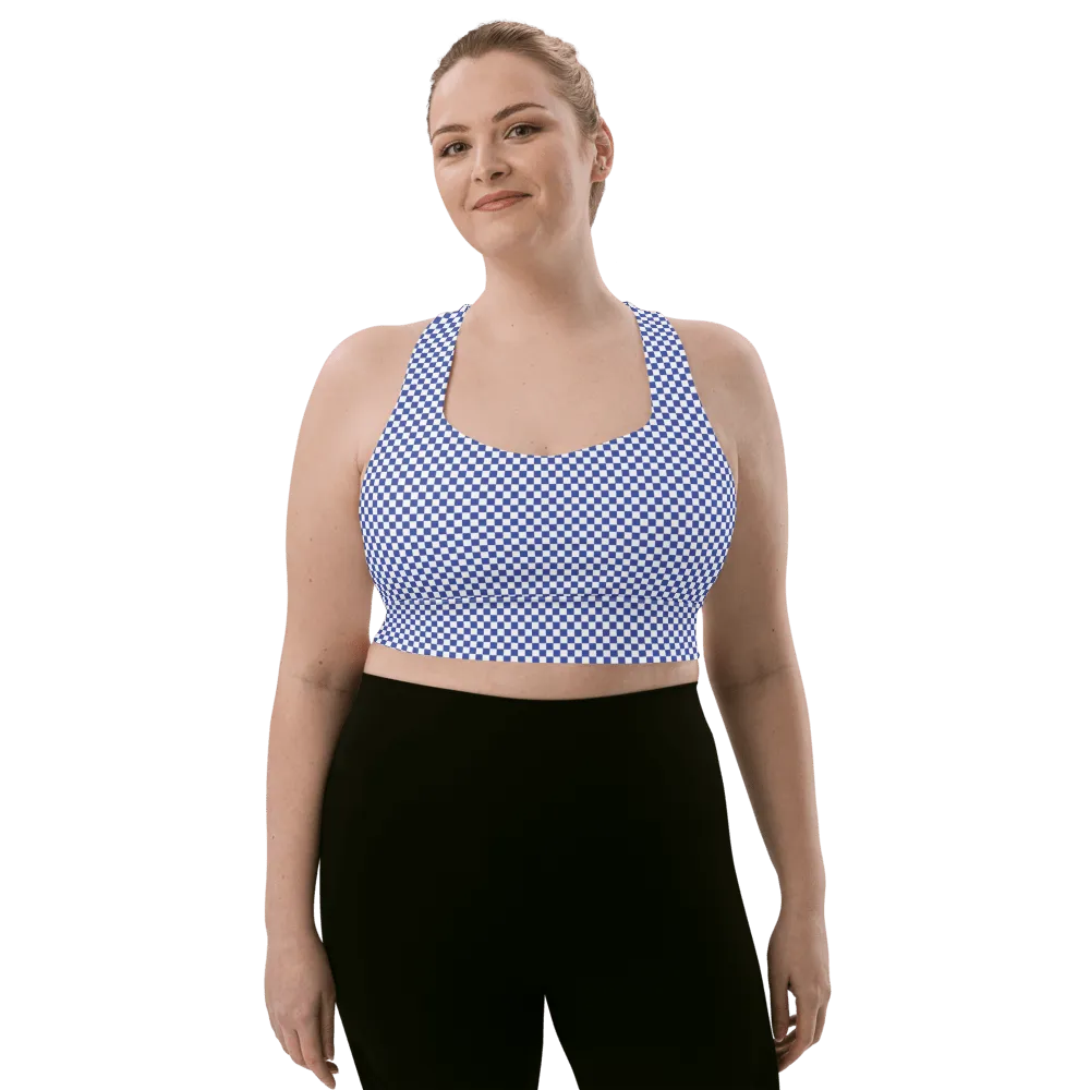 FYD Long-line Sports Bra in blue & white check
