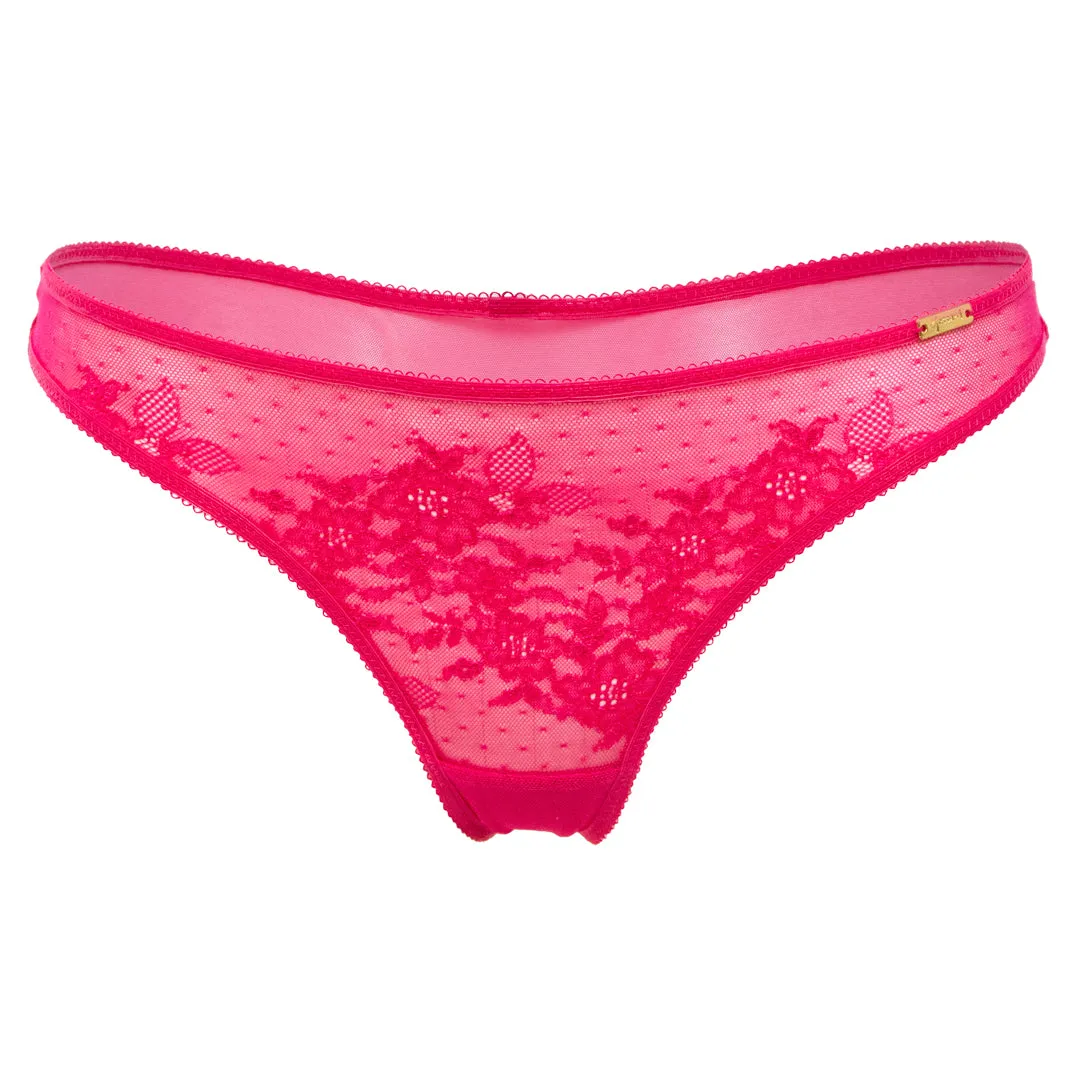 Gossard Glossies Lace Hot Pink Sheer Mesh Thong Panty