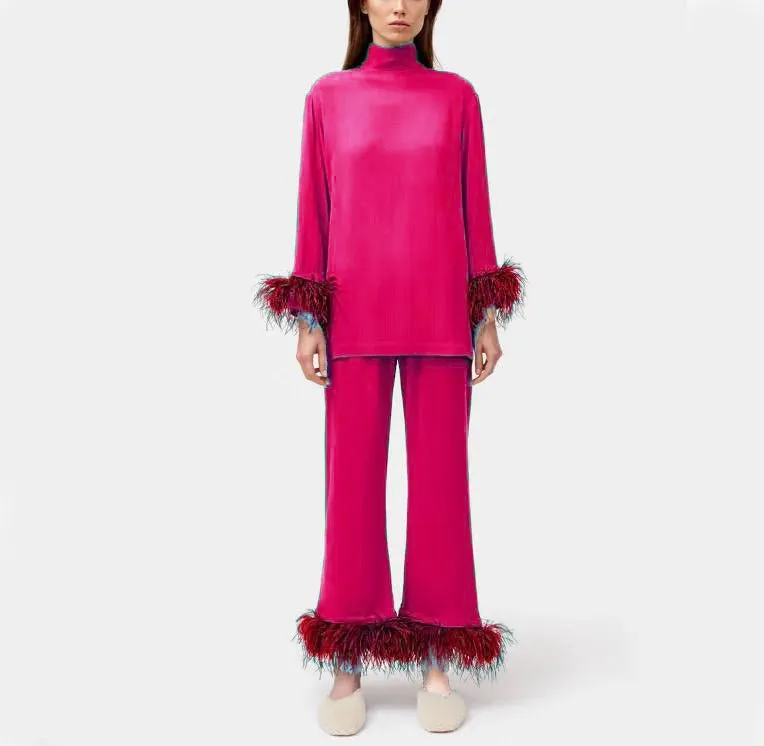 Long Sleeved Feather Pajamas for Women Casual 2XL 070727955