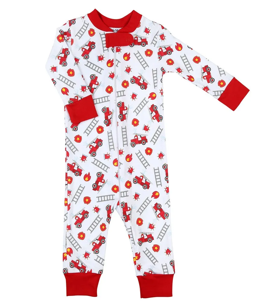 Magnolia Baby Boys Sound the Alarm Red Firetrucks Zipped Pajamas