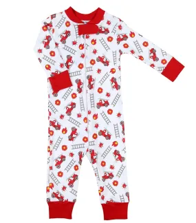 Magnolia Baby Boys Sound the Alarm Red Firetrucks Zipped Pajamas