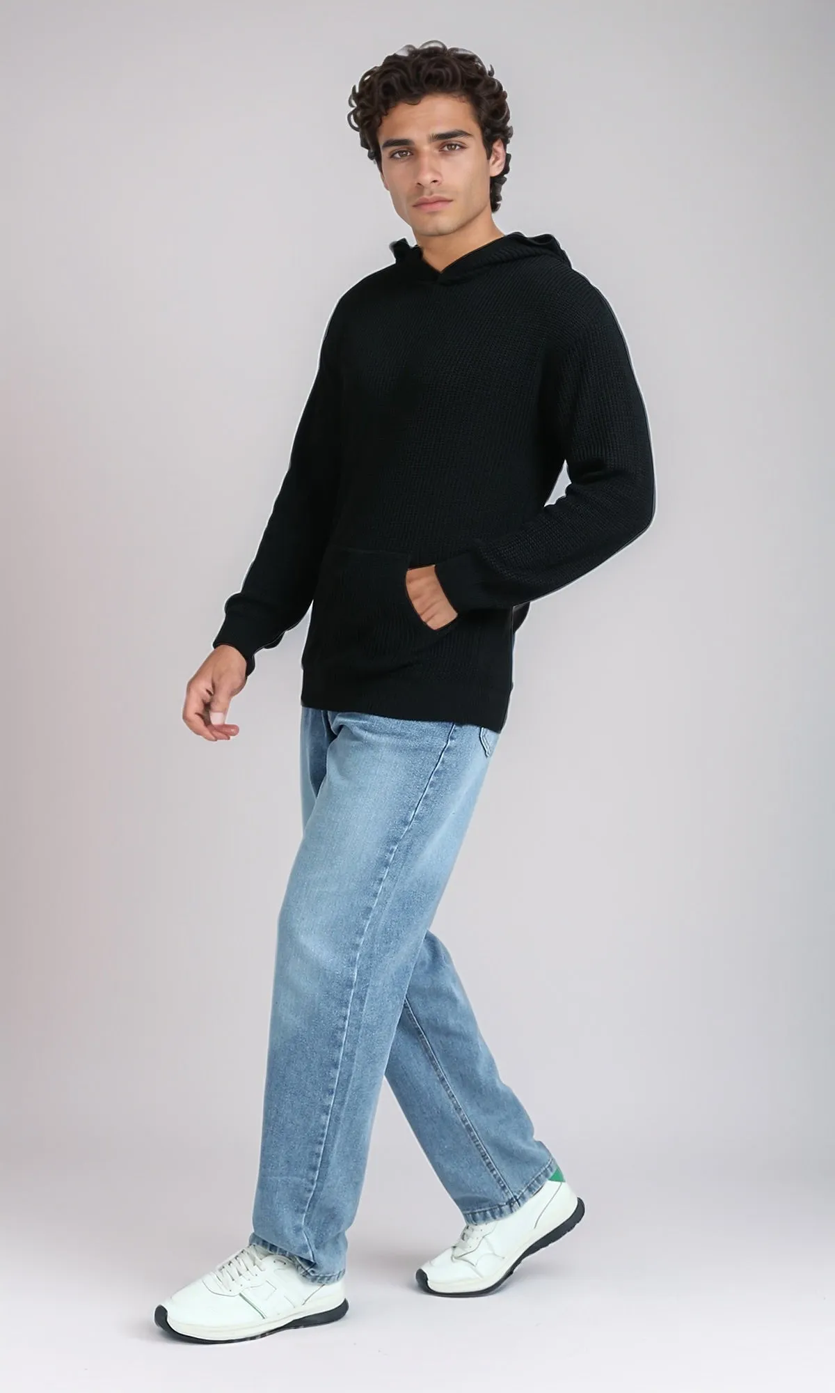 O198295 - Slip On Long Sleeves Hooded Neck Pullover - Black