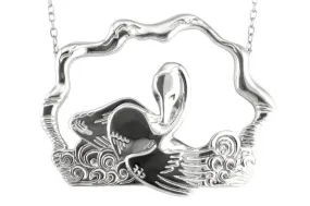 Swan Necklace: Large sterling silver pendant with long chain