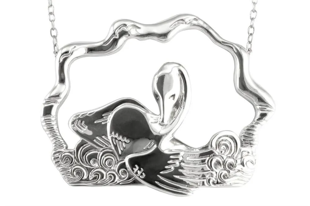 Swan Necklace: Large sterling silver pendant with long chain
