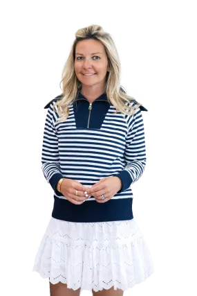 Ws Navy & White 1/4 Zip Front Pullover